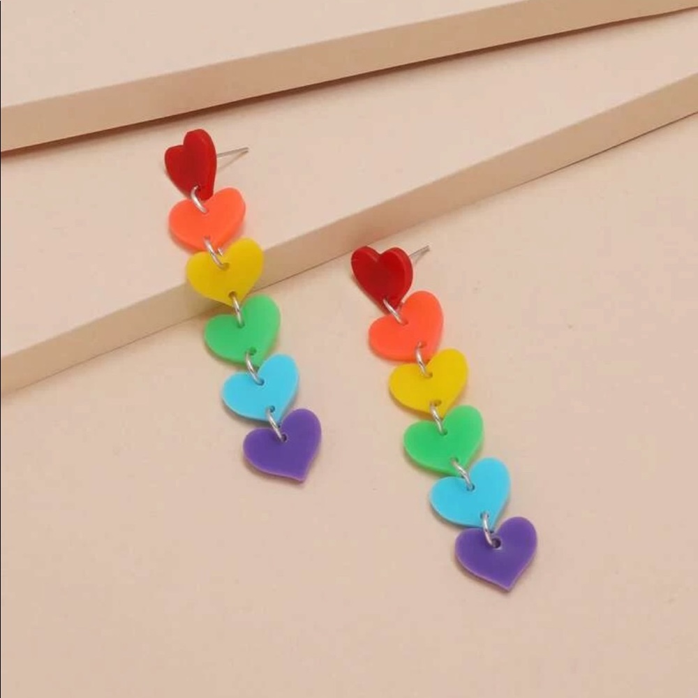 NEW Super Cute Rainbow Colors Heart Charm Earrings